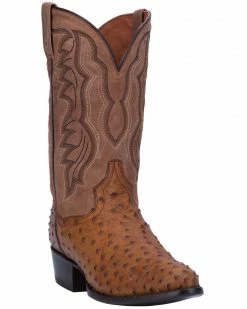 Dan Post Men's Full Quill Ostrich Tempe Western Boots Saddle Tan -Dan Post Shop 066850 C9 P1 1