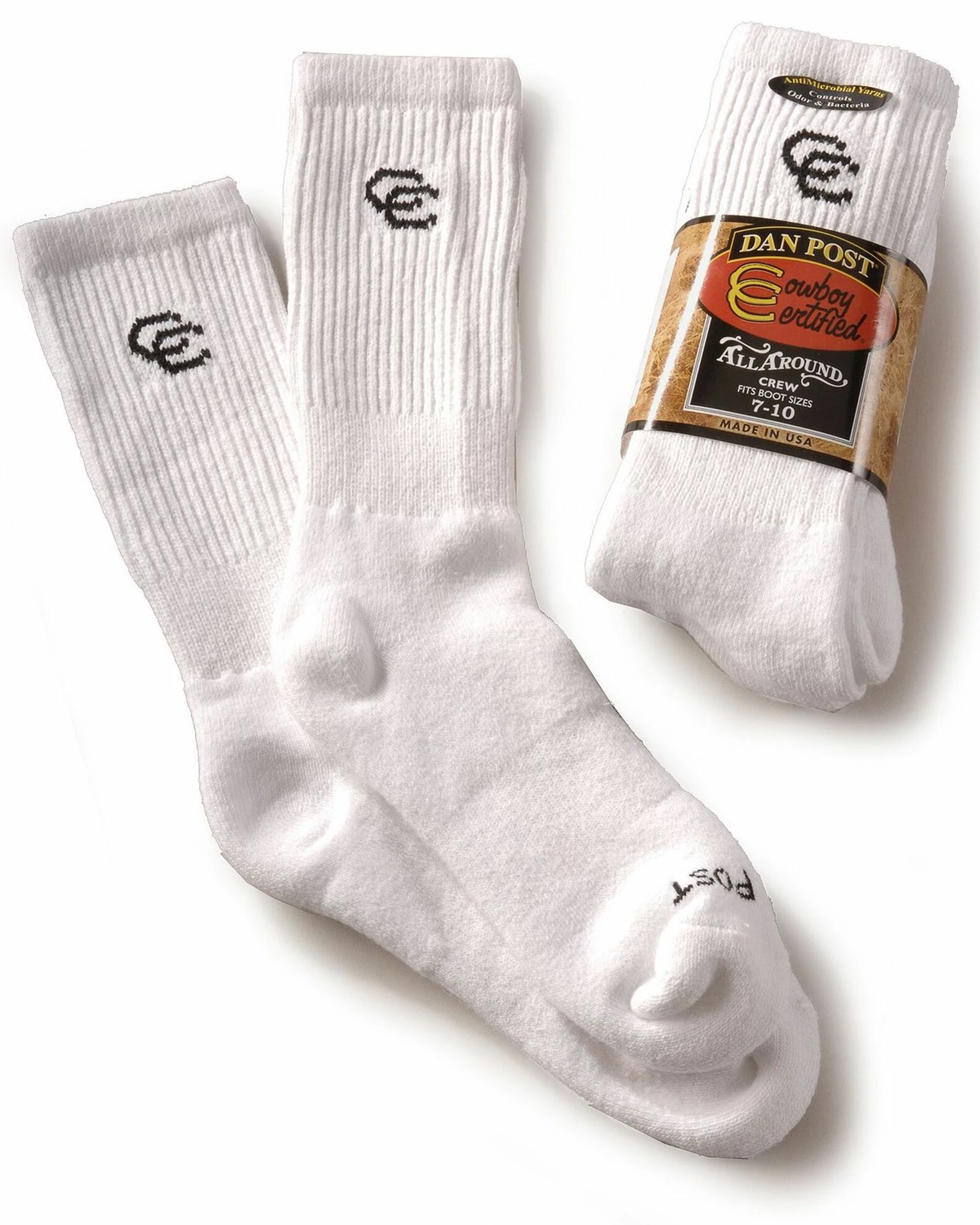 Dan Post Men's Cowboy Certified Crew Socks White 3 Dan Post Men's Cowboy Certified Crew Socks White