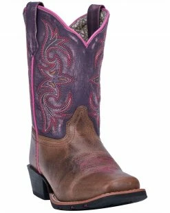 Dan Post Girls' Majesty Brown/Purple Western Boots - Square Toe