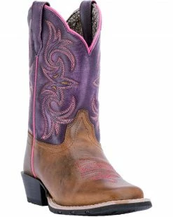 Dan Post Youth Girls' Majesty Brown/Purple Western Boots - Square Toe