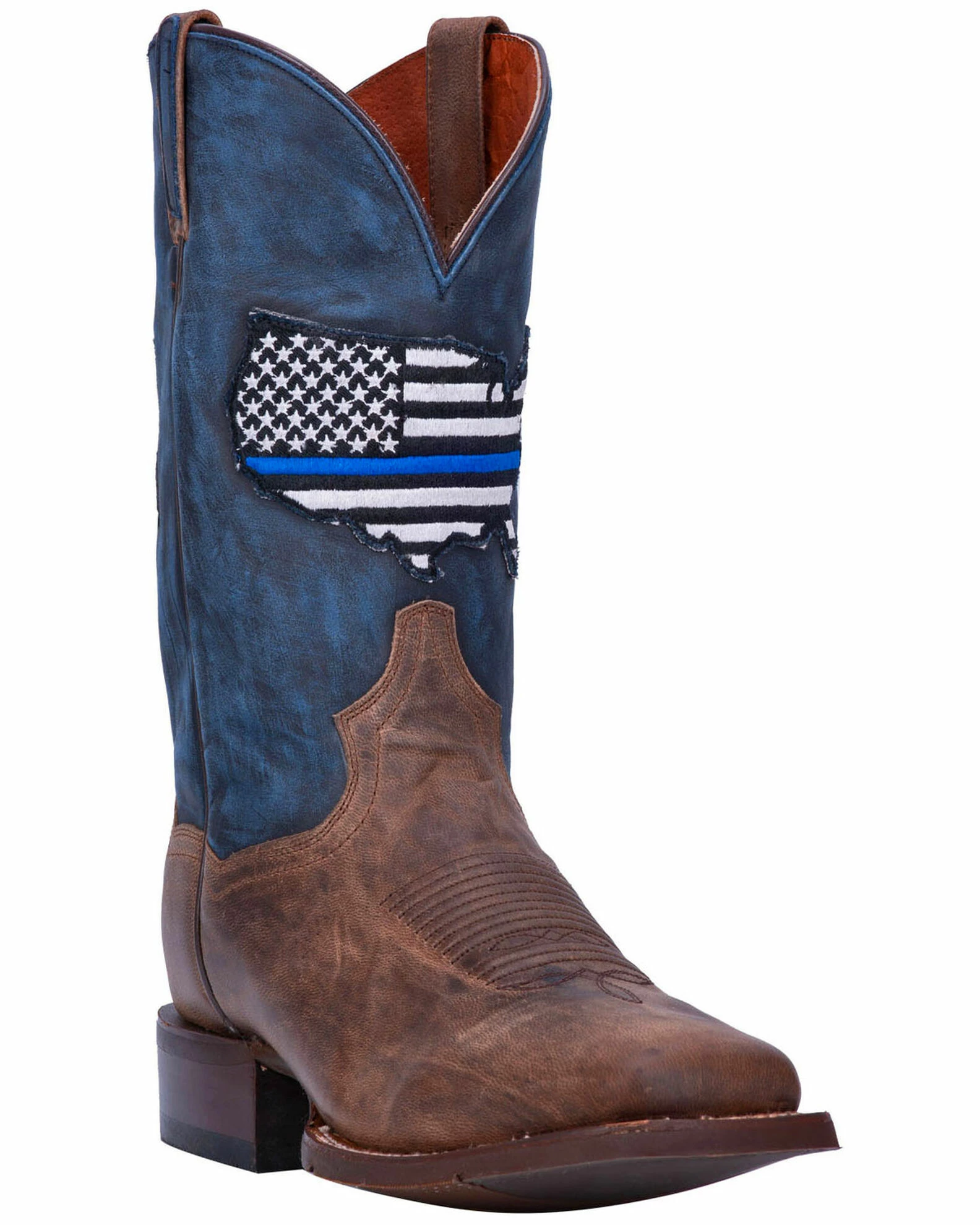 Dan Post Men's Thin Blue Line Flag Patch Cowboy Boots - Square Toe 3 Dan Post Men's Thin Blue Line Flag Patch Cowboy Boots - Square Toe