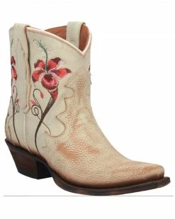 Dan Post Women's Rustic Flower Embroidery Western Booties - Snip Toe Off White