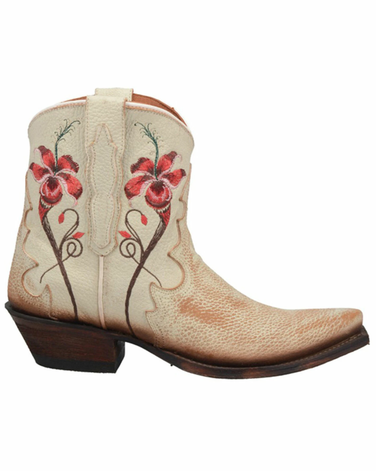 Dan Post Women's Rustic Flower Embroidery Western Booties - Snip Toe Off White 4 Dan Post Women's Rustic Flower Embroidery Western Booties - Snip Toe Off White - Image 2