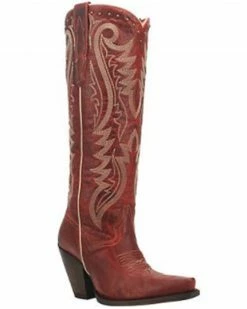 Dan Post Women's Red Marika Fancy Studded Leather Fashion Tall Boot - Snip Toe