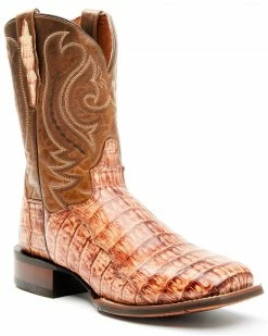 Dan Post Men's Tan Caiman Belly Western Boots - Wide Square Toe 
