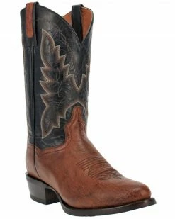 Dan Post Men's Exotic Ostrich Skin Western Boots - Round Toe Brown