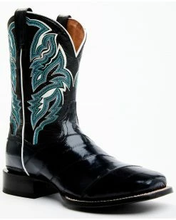 Dan Post Men's Sky Blue & Black Eel Exotic Western Boots - Broad Square Toe