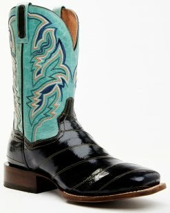 Dan Post Men's Eel Exotic Blue Western Boots - Broad Square Toe 
