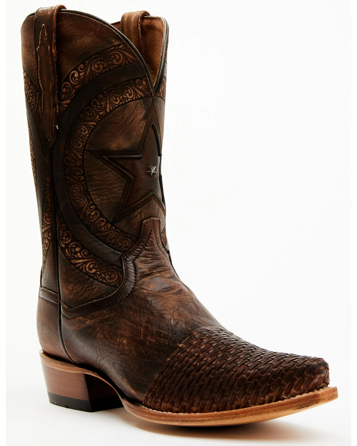 Dan Post Men's Embossed Star & Studded Basketweave Western Leather Boots - Snip Toe Brown 10 Dan Post Men's Embossed Star & Studded Basketweave Western Leather Boots - Snip Toe Brown - Image 8