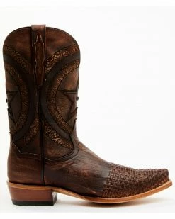 Alternative view of Dan Post Men's Embossed Star & Studded Basketweave Western Leather Boots - Snip Toe Brown