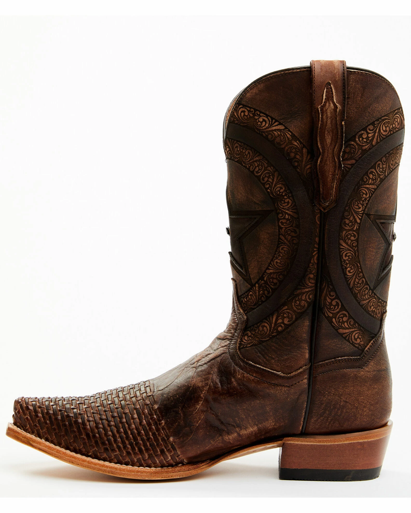 Dan Post Men's Embossed Star & Studded Basketweave Western Leather Boots - Snip Toe Brown 5 Dan Post Men's Embossed Star & Studded Basketweave Western Leather Boots - Snip Toe Brown - Image 3