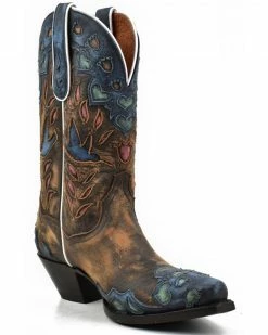 Dan Post Women's Humming Bird Heart And Floral Inlay Western Boots - Snip Toe 