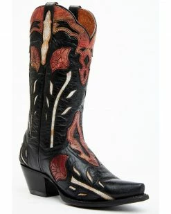 Dan Post Women's Alyssia Floral Leather Tall Western Boots - Snip Toe Black