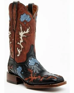 Dan Post Women's Tamarind Floral Leather Western Boots - Broad Square Toe Black