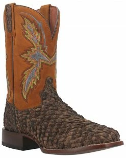 Dan Post Men's Dorsal Sea Bass Exotic Western Boots - Broad Square Toe Chocolate