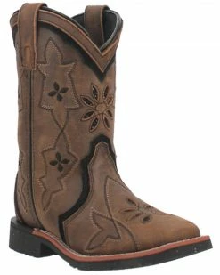 Dan Post Girls' Posey Floral Inlay Western Boots - Broad Square Toe