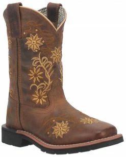 Dan Post Girls' Gardenia Floral Embroidered Western Boots - Broad Square Toe