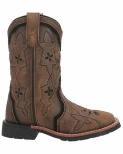 Alternative view of Dan Post Girls' Posey Floral Inlay Western Boots - Broad Square Toe