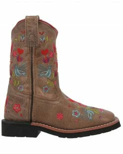 Alternative view of Dan Post Girls' Floral Embroidered Western Boots - Square Toe Taupe