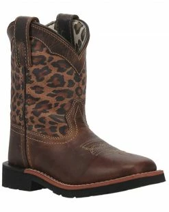Dan Post Youth Girls' Leopard Western Boots - Broad Square Toe
