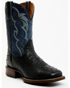 Dan Post Men's Exotic Full-Quill Ostrich Western Boots - Broad Square Toe Black -Dan Post Shop 2000381739 001 P1 1