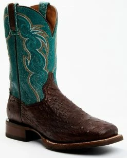 Dan Post Men's Exotic Full-Quill Ostrich Western Boots - Broad Square Toe Rust Copper